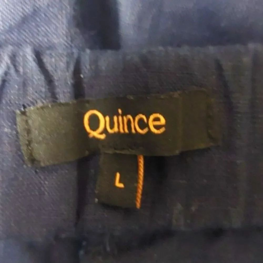 Quince 100% Linen Pull On Cropped Pants Women's Large Navy Blue Pockets